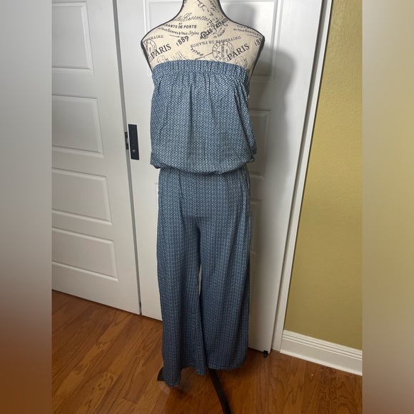 EXIST Navy & White Strapless Jumpsuit W/ Pockets Size XL NWT - Picture 1 of 6